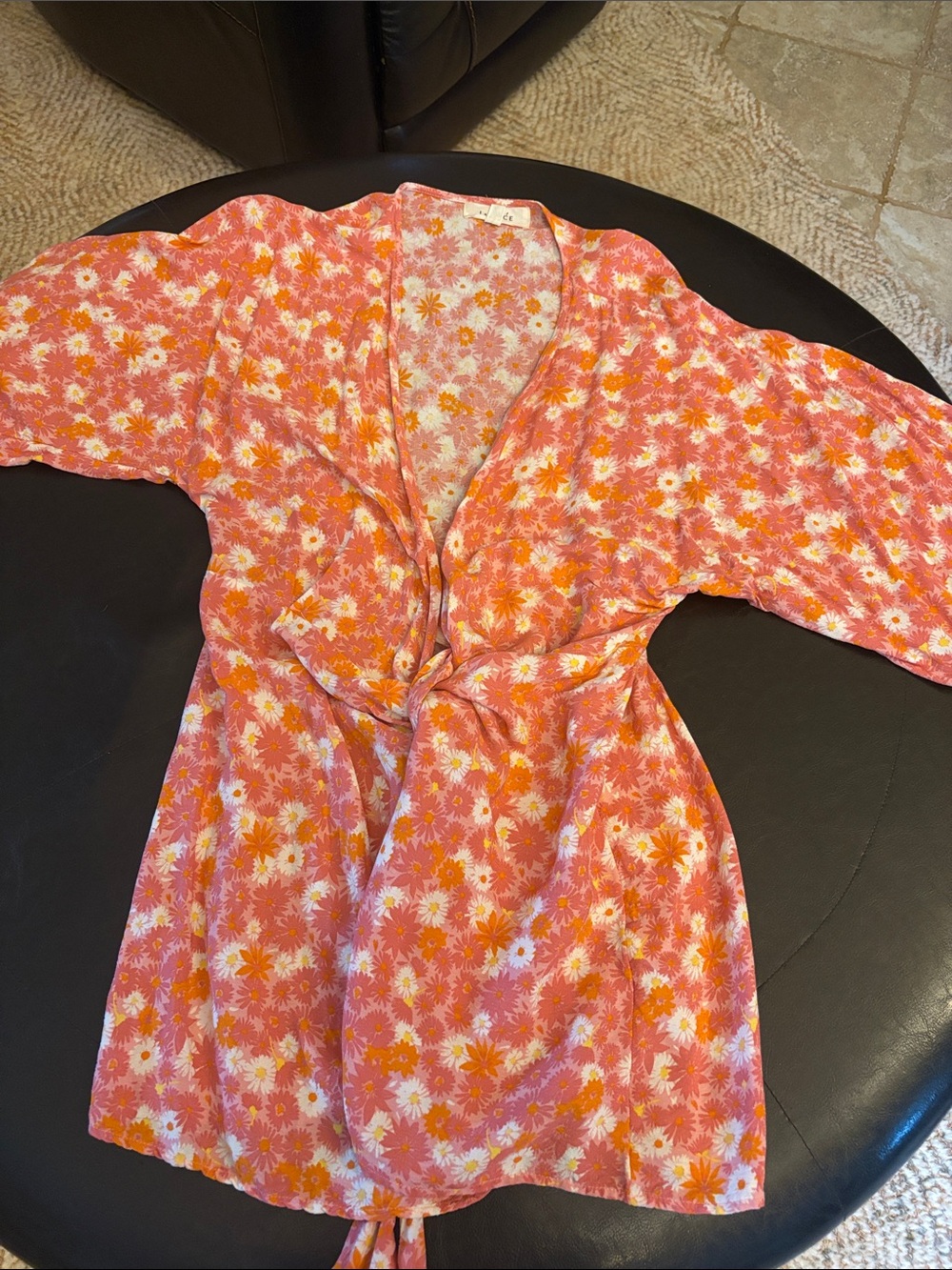 l*space Pink and Orange Daisy-Print Tie-Waist Mini Dress